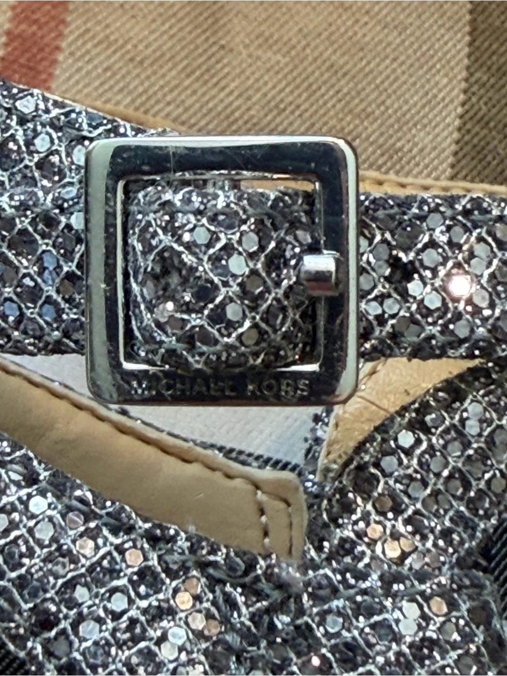 Michael Kors Silver Glitter Strappy Women’s Sandal Stilettos.